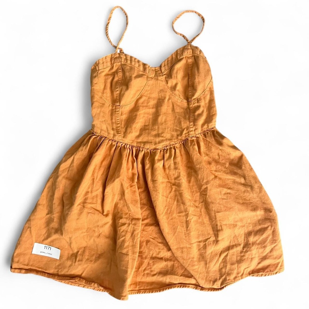 American Eagle Rust Corset Mini Dress Small Smocked Pockets Y2K